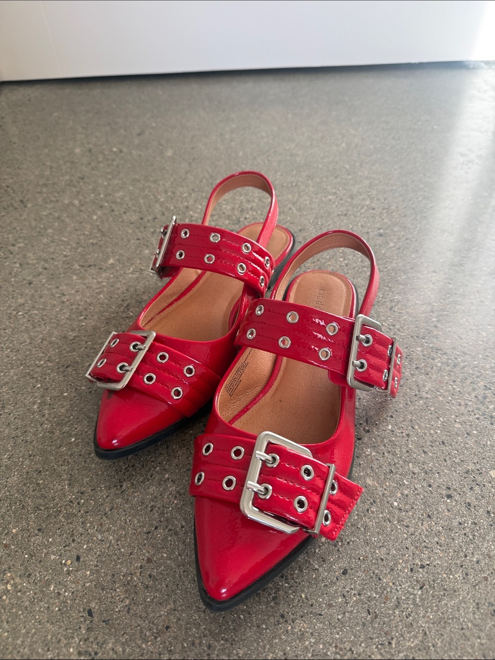 Madden Girl Red Pointed Slingback Buckle Mules
